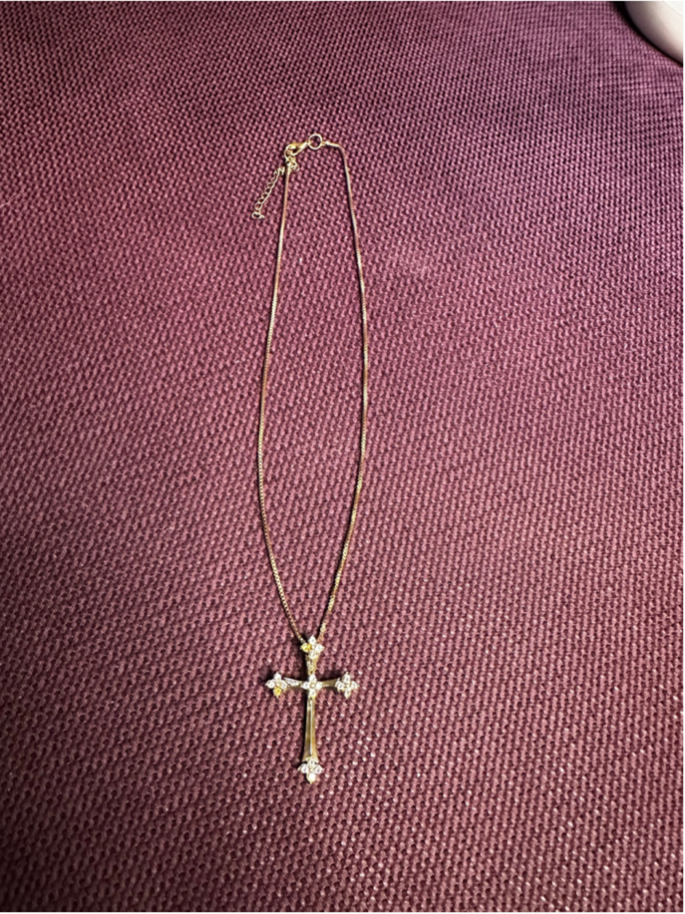 Gold Tone Crystal Cross Necklace
